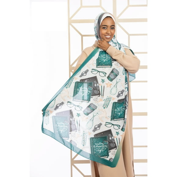 Estabraq Lady Women Handmade Printed Chiffon Scarf (Hijab) with Digital Prints