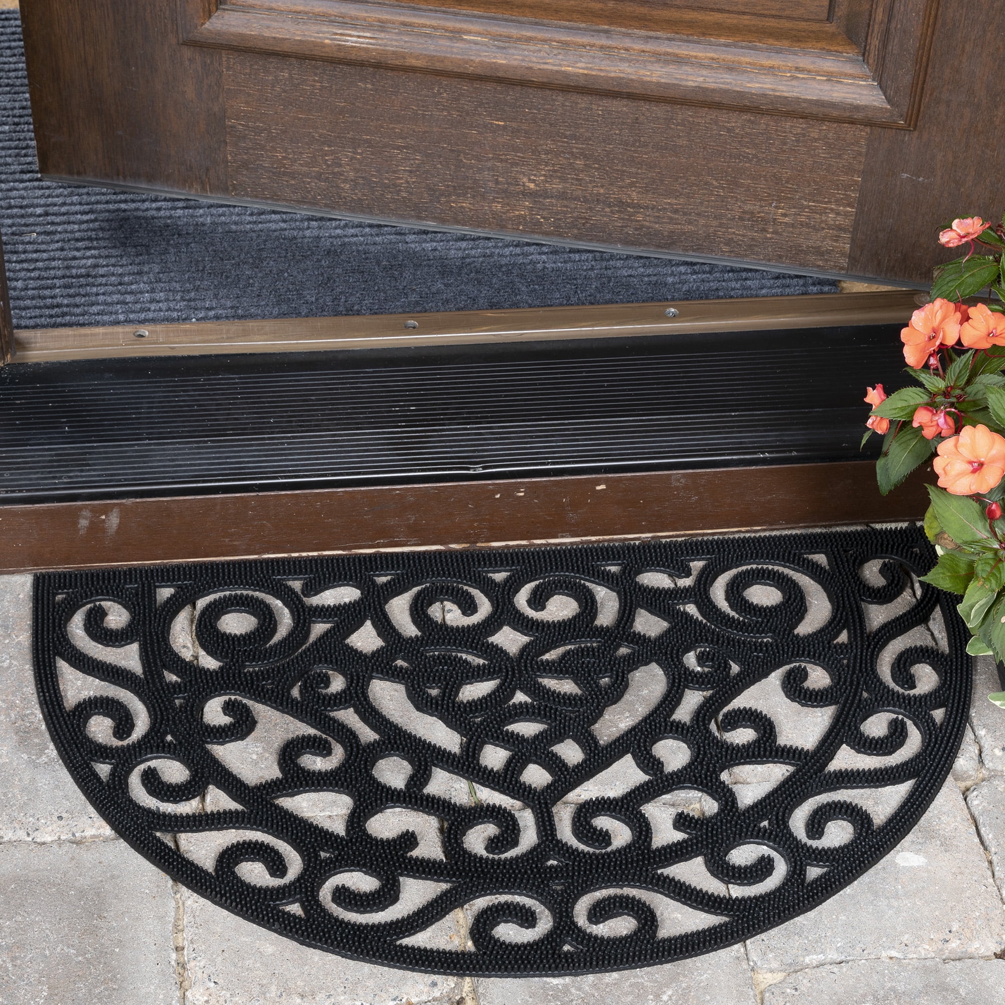 Ottomanson Heavy Duty Non-Slip Rubber Mat 18" x 30" Indoor Outdoor Waterproof Doormat for Entryway Garage Kitchen, Black