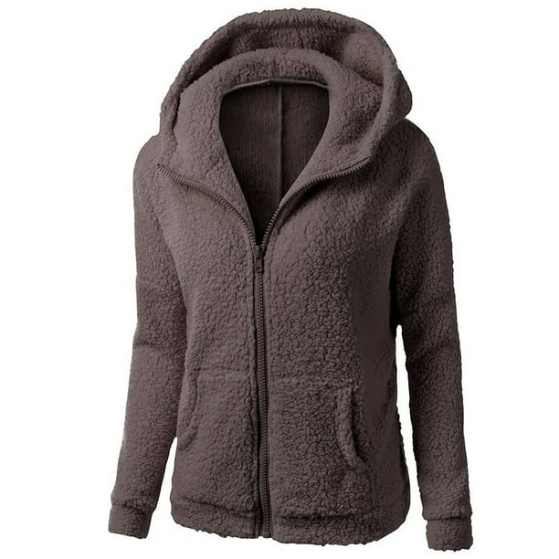 Puntoco - Abrigo con capucha para mujer, abrigo de invierno con cremallera de lana cálida, prendas de vestir de manga larga Puntoco Puntoco-6978