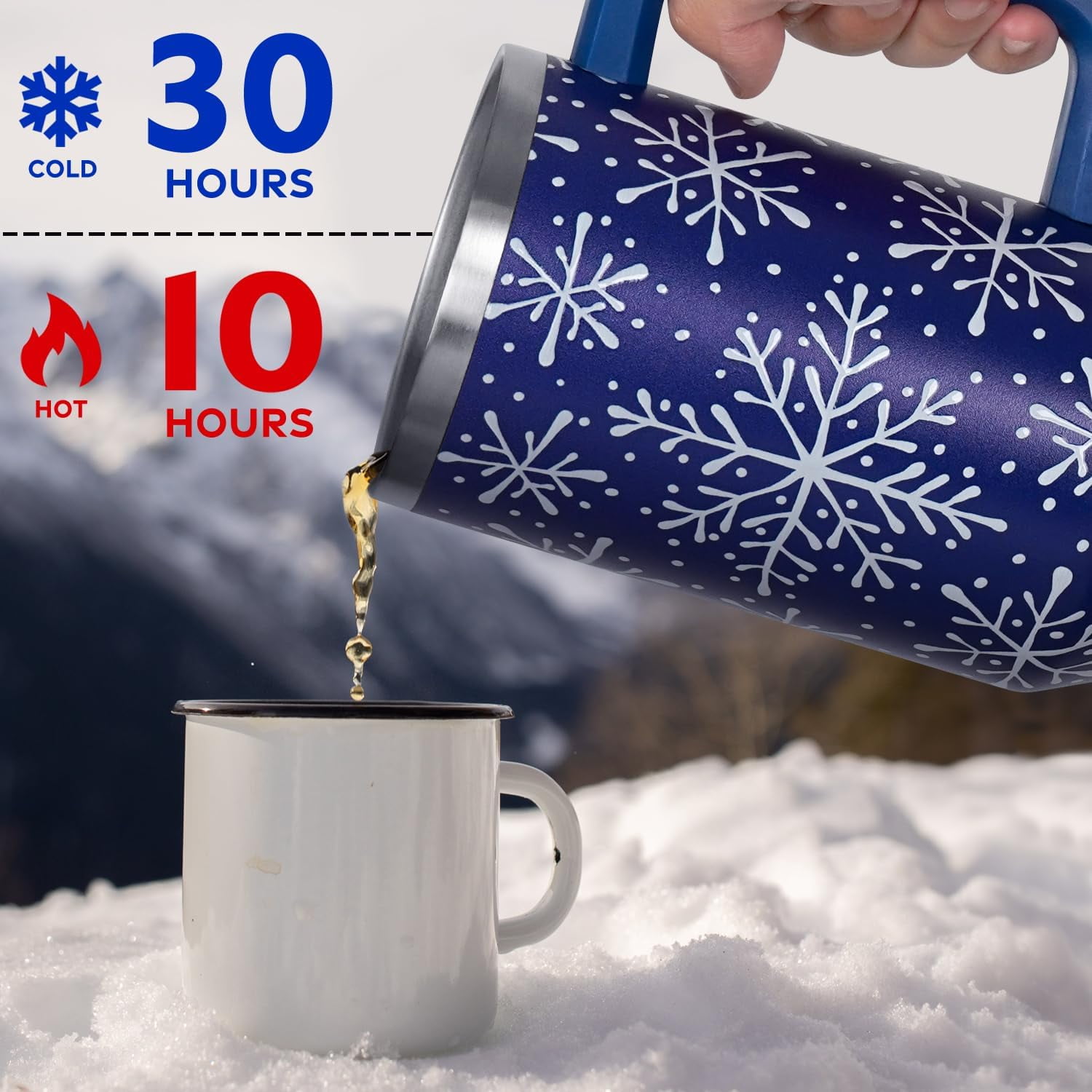 Christmas Tumbler with Handle and Straw Lid 40 oz,Cute Christmas Gifts for Women Blue Snowflakes Vacuum Insulated Leak Proof Tumbler,Winter Holiday Accessories Stainless Steel Coffee Cup Mug
