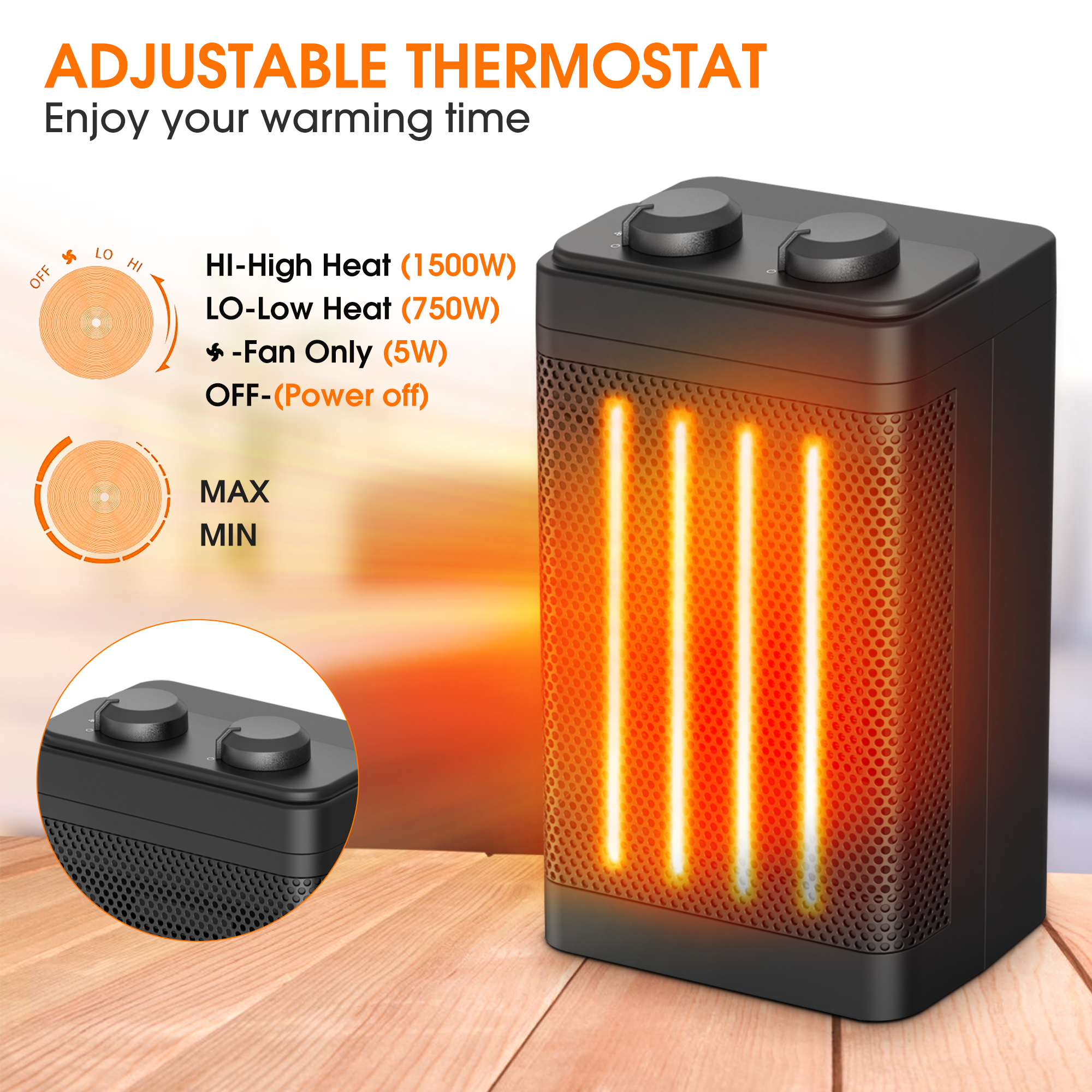 Space Heater Digital Electric Heater with Thermostat Small Portable  Oscillating Ceramic Heater Temperature Timer Set Heater for Indoor Use  Office Home Tip-Over ,1500W - Walmart.com