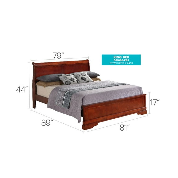 Glory Furniture Louis Phillipe King Bed in Cherry Color