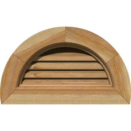 

24 W x 12 H Half Round Gable Vent (29 W x 17 H Frame Size): Unfinished Functional Rough Sawn Western Red Cedar Gable Vent w/ Brick Mould Face Frame