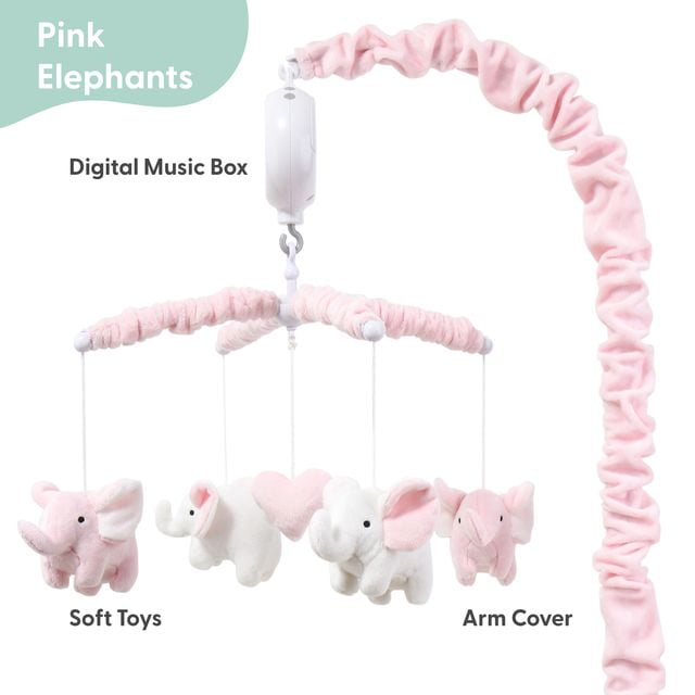 The Peanutshell Baby Crib Mobile for Girls, Pink Elephant, Musical