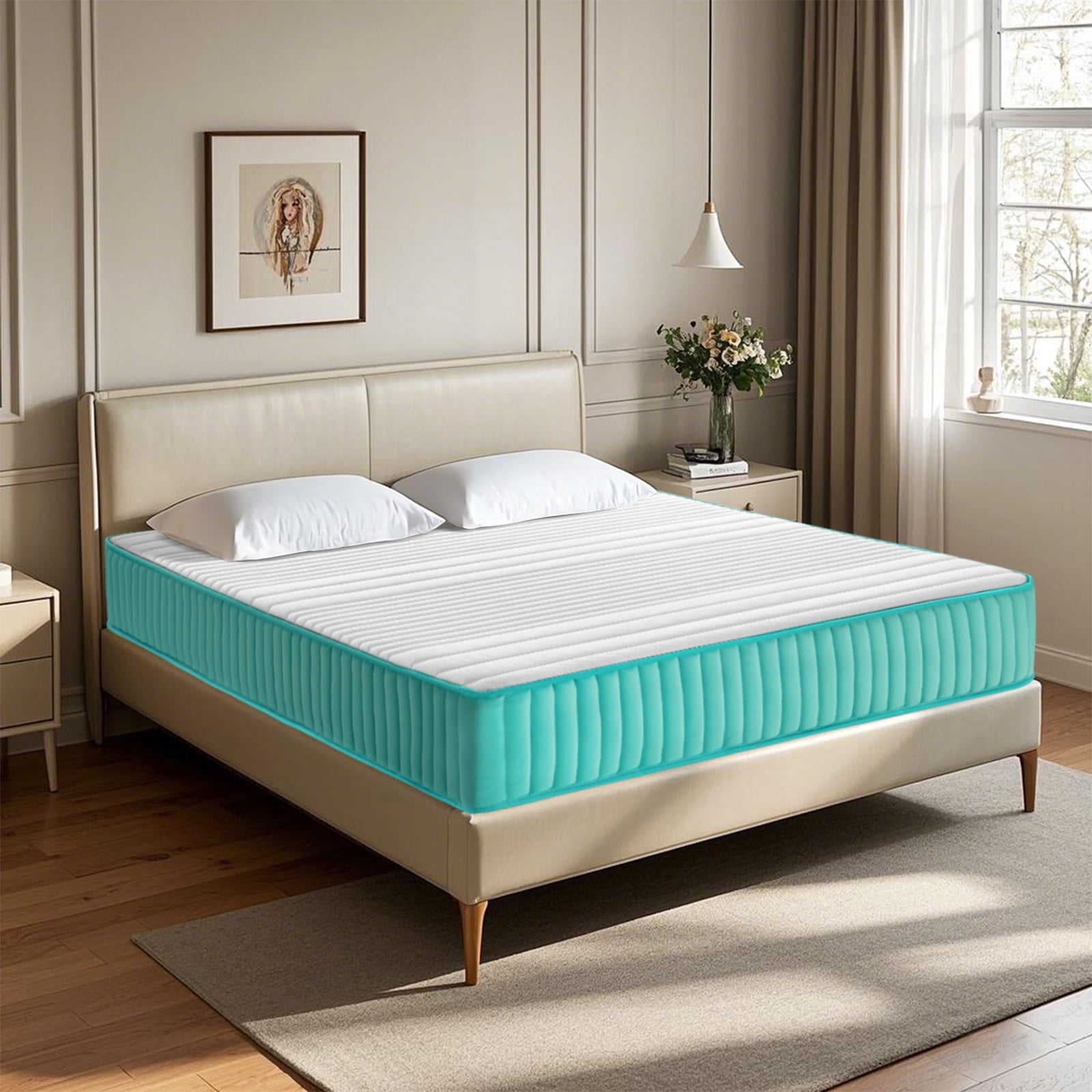 BMMB Full Size Summer Cooling Breathing Mattress, 12'' Medium Firm Comfortable Hybrid Innerspring and Memory Foam Mattress