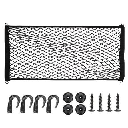 Uxcell Truck Cargo Net, 39 x 24 Inch Polyester Adjustable Trunk Bed Net Stretchable Mesh Storage Organizer with 8 Hooks Universal for Pickup Trucks SUV Cars, Black