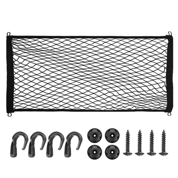 Uxcell Truck Cargo Net, 39 x 24 Inch Polyester Adjustable Trunk Bed Net Stretchable Mesh Storage Organizer with 8 Hooks Universal for Pickup Trucks SUV Cars, Black