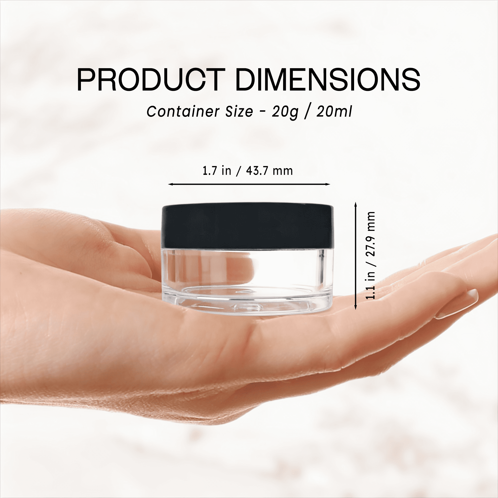 Beauticom 600 Pieces High Quality 20G/20ML Clear Round Acrylic Cosmetic Product Sample Travel Jars with Flat Top Lids (Black)
