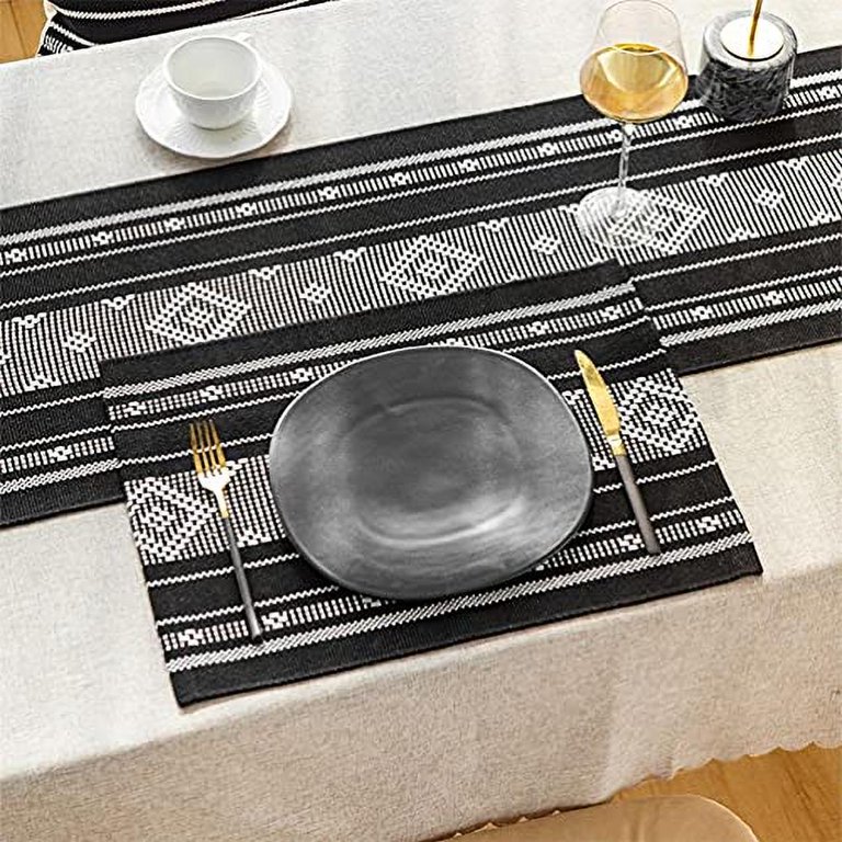 6 Pack Gold Geometric Woven Vinyl Placemats, Non-Slip Dining Table