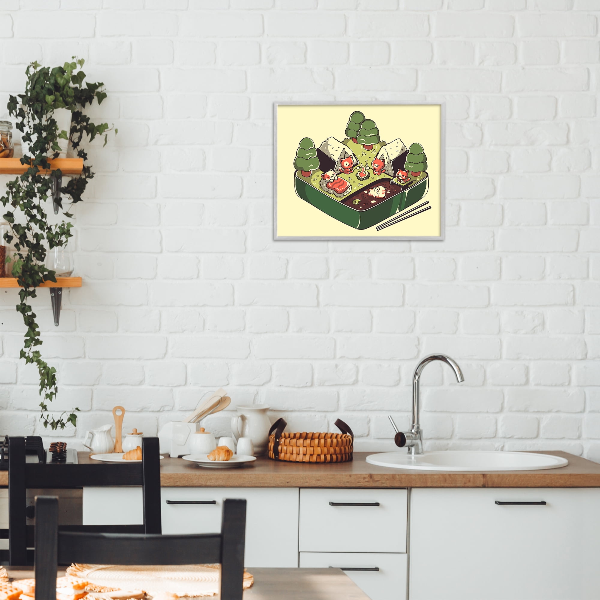 Stupell Industries Kawaii Sushi Camp Bento Gray Framed Giclee Art, design by Tobe Fonseca