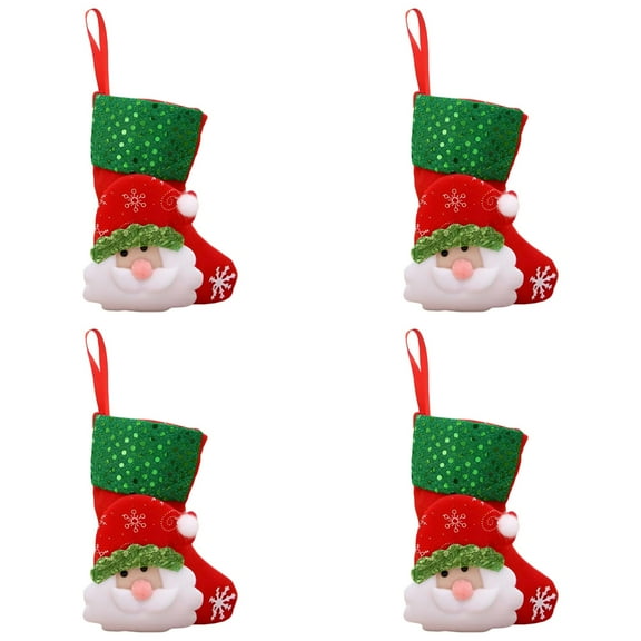 XJGHHSY 4 Pcs Mini Christmas Stockings Bulk 7" Small Felt Christmas Stockings Snowman Polar Bear Santa Claus Reindeer, Candy for Xmas Tree Fireplace Family Pet Party Favors Gift,Santa Claus-Green*4
