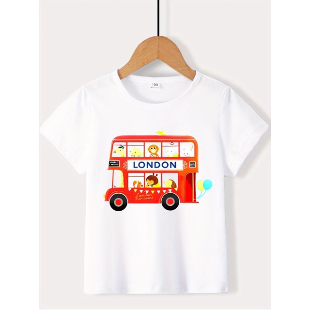 Summer Fun Car Print Cotton T-Shirt for Youngsters - Casual Round Neck, Short Sleeve Top for Boys & Girls