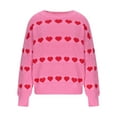 thumbnail image 5 of Cute Heart Sweaters for Women Crew Neck Valentines Day Sweater Long Sleeve Casual Ribbed Knit Pullover Top Hot Pink, M, 5 of 7