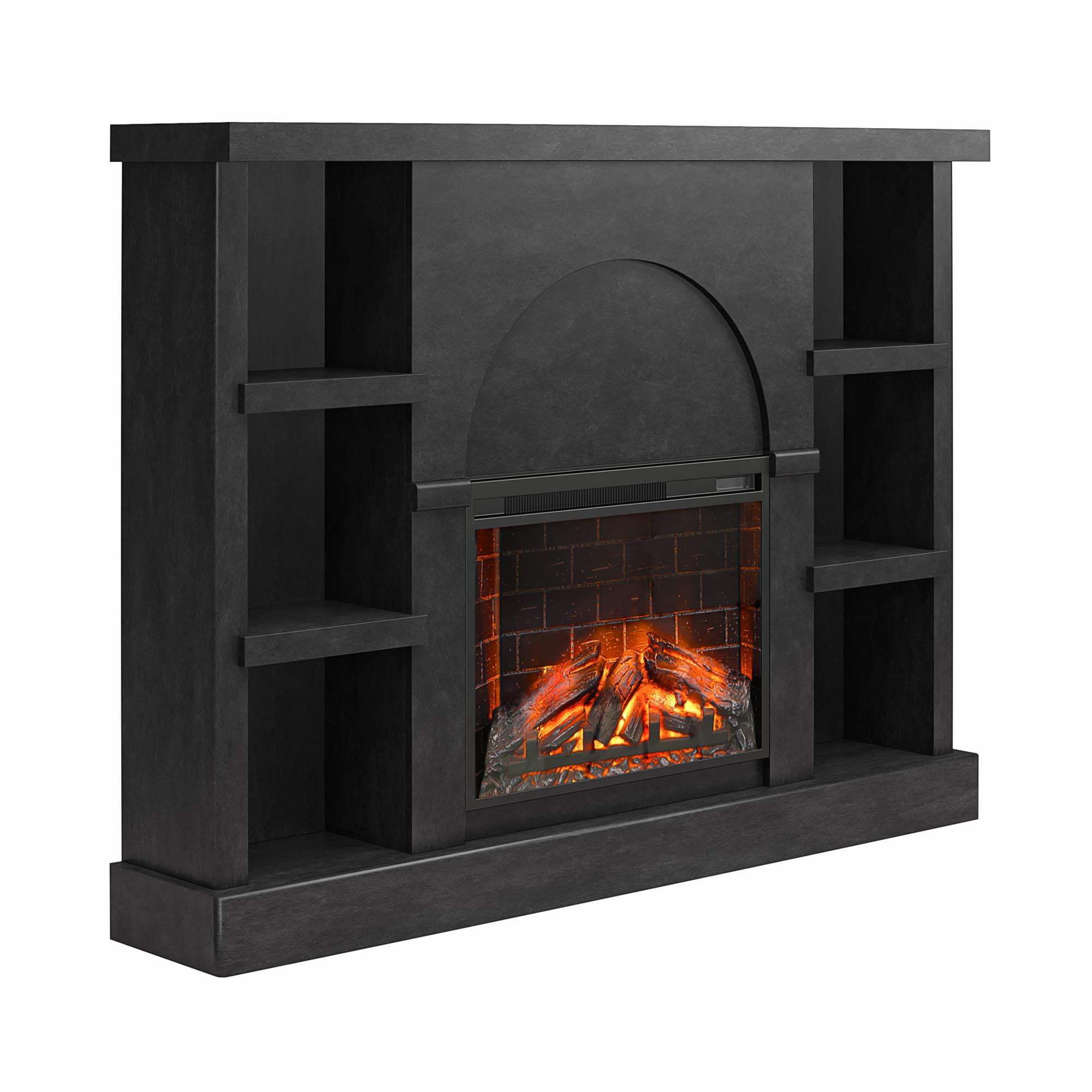 Mr. Kate Winston Fireplace Mantel with Built-in Bookshelves, Faux Black Plaster