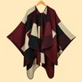 thumbnail image 3 of Women's Color Block Shawl Wrap Plus Size Cardigan Poncho Cape Open Front Long Winter Sweater Coat, 3 of 3