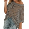 thumbnail image 3 of Beach Cover Ups for Women, Womens Off Shoulder Hollow Out Knit Crochet Swim Cover Up for Women Loose Fit Pool Cover Ups for Swimwear Casual Vacation Top, 3 of 8