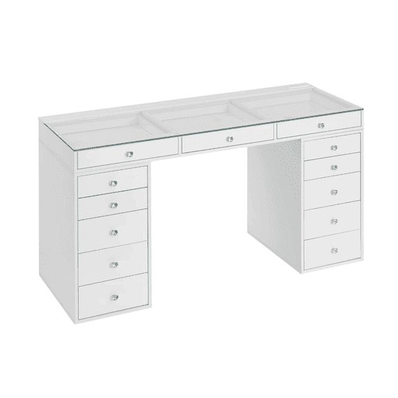 Impressions Vanity SlayStation Pro 2.0 Vanity Table with Clear Glass Top and 13 Drawers