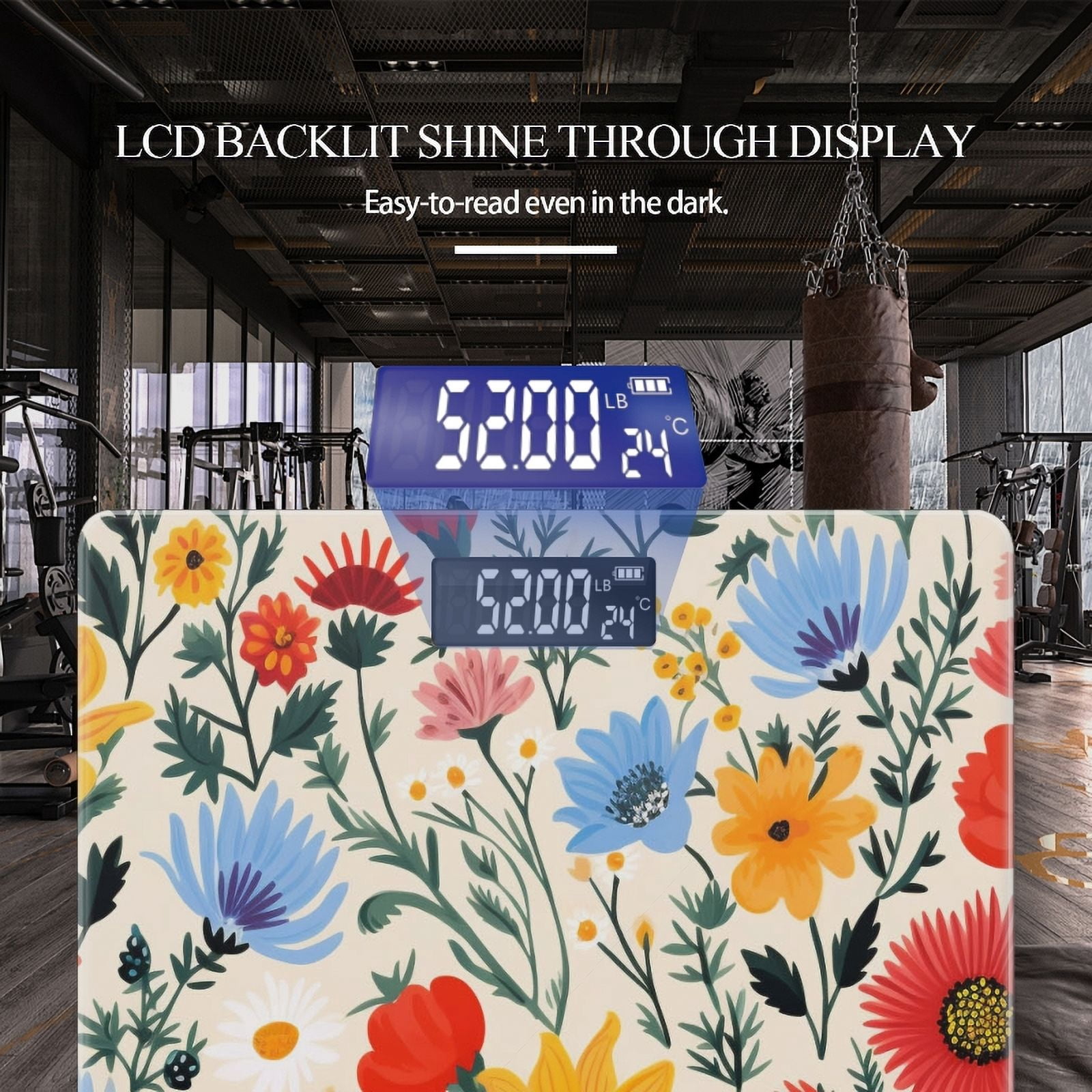 High Precision Body Weight Scale Smart Bathroom Scales with Large LCD Display(400lbs),Decorative for Bedroom-Flowers And Leaves In Bright Colors