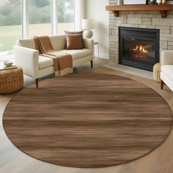Round Area Rug 5 Ft, Brown Wood Grain Washable Non-Slip Circle Carpet for Living Room/Bedroom, Retro Farmhouse Wooden Plank Low-Profile Runner Mats Collection Rugs for Indoor
