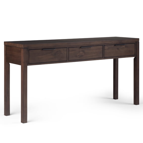 Simpli Home Hollander 60 inch Wide Solid Wood Contemporary Console Table in Warm Walnut Brown
