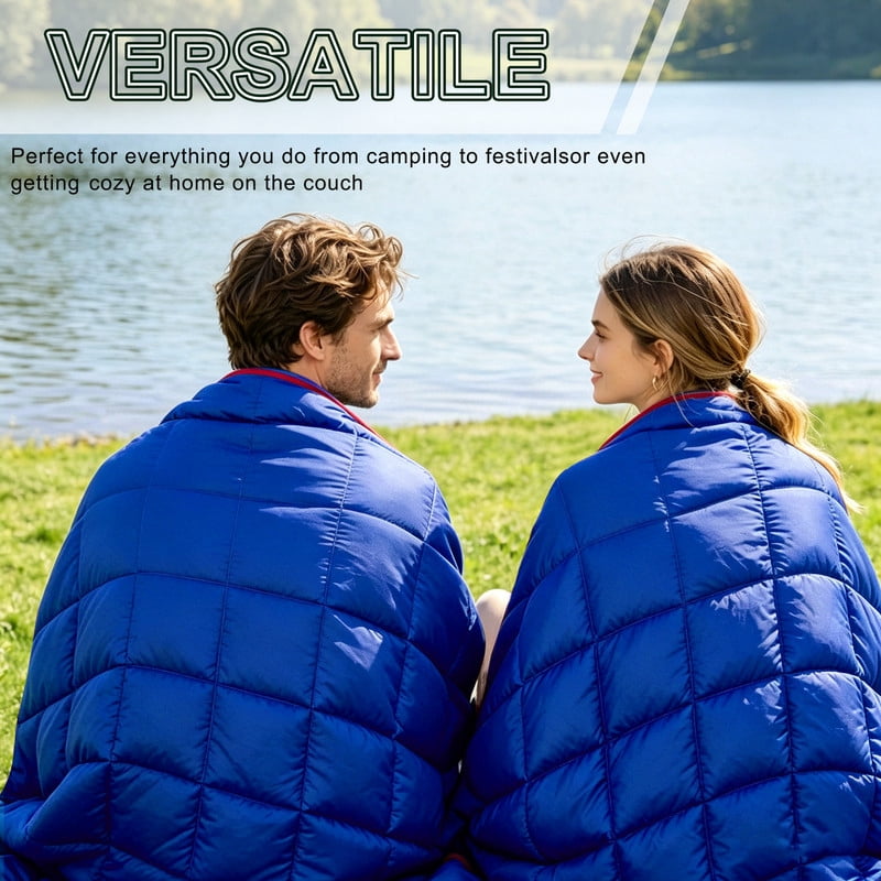Ultra-Packable Blue Camping Blanket Sleeping Bag Hybrid 79"x55" Waterproof Outdoor Quilt with Compression Sack, Lightweight Travel Blanket for Hiking, Stadium, Backpacking, All Season Tent Camping