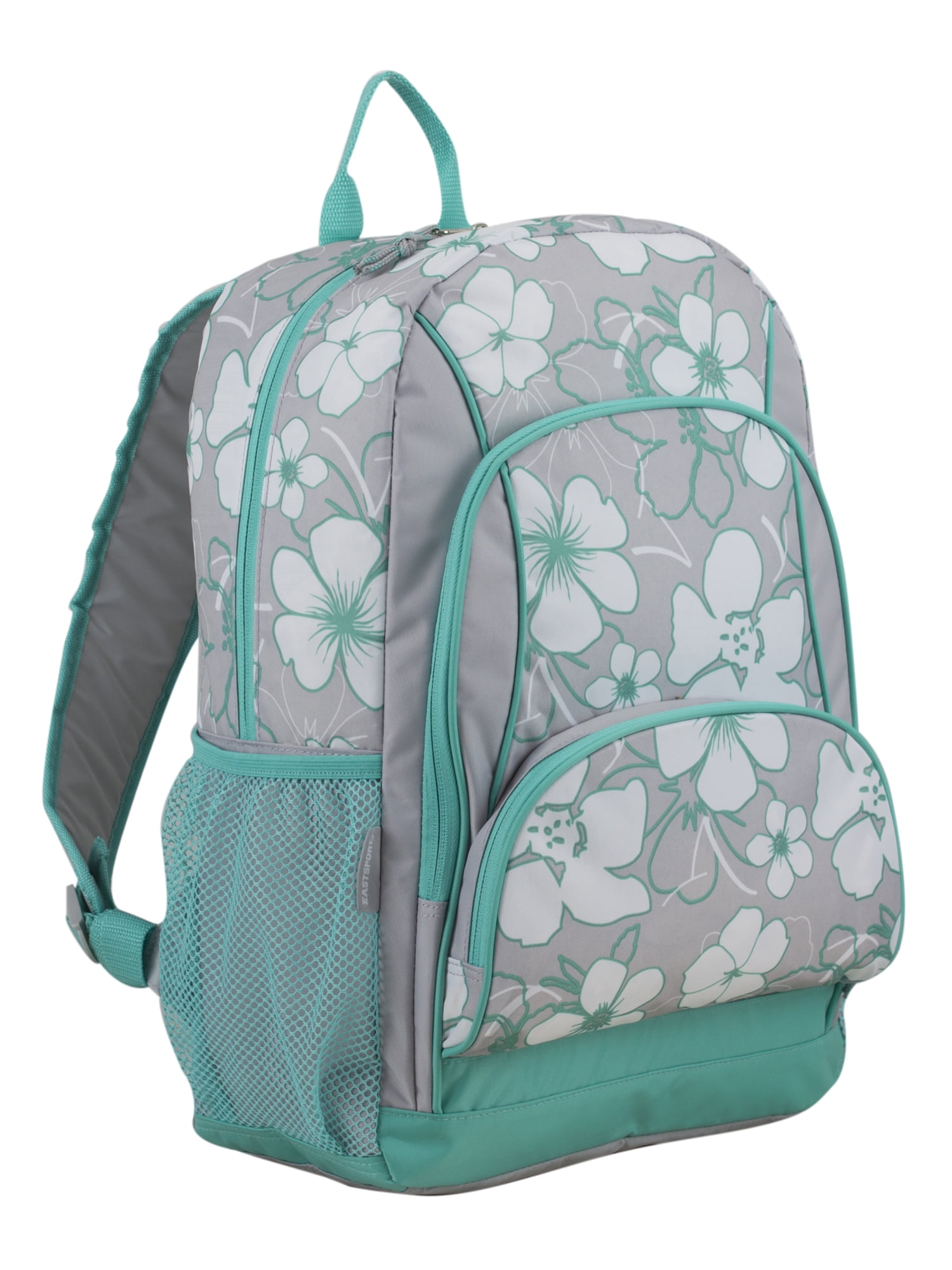 Eastsport Unisex Triple Pocket Backpack, Gray Mint Floral