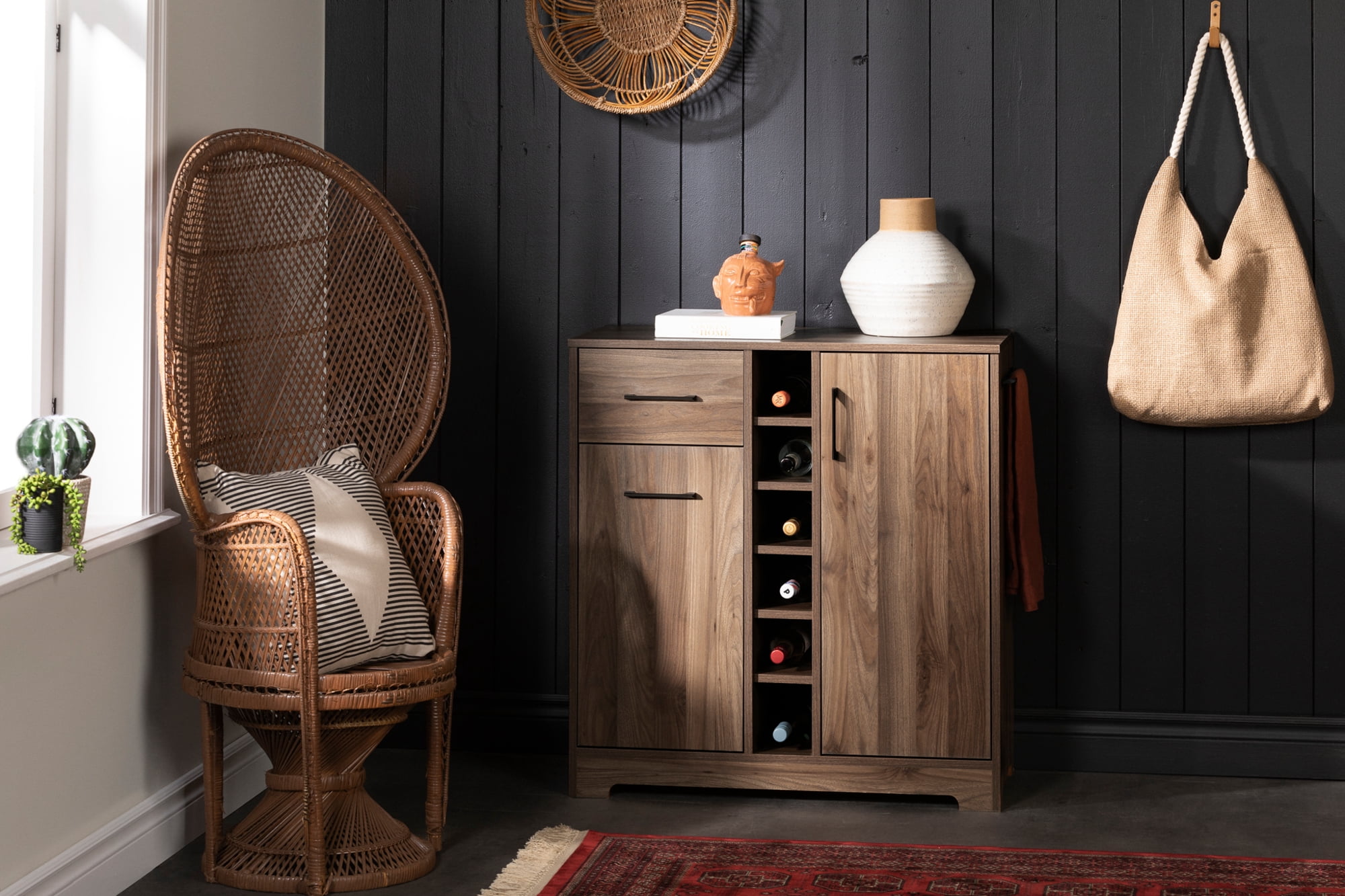 South Shore Vietti Bar Cabinet with Storage, Walnut