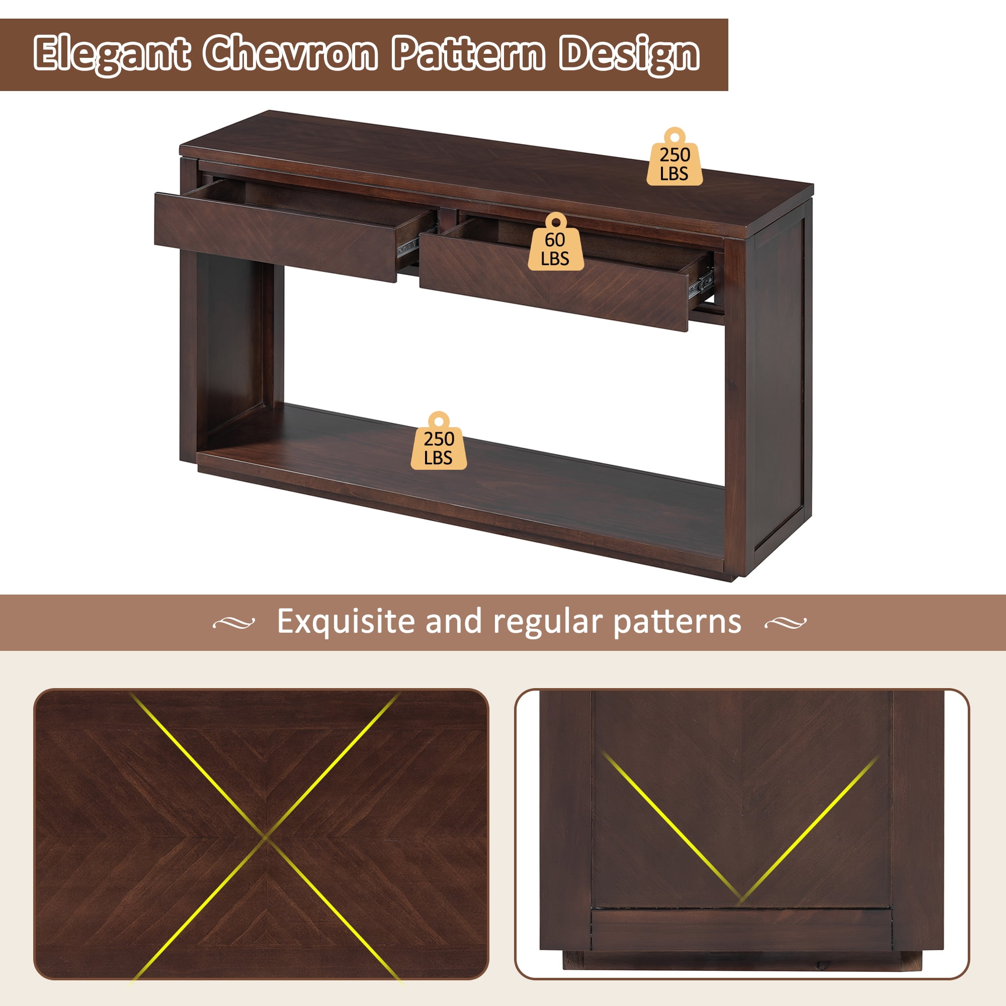 EUROCO 55" Long Console Table with 2 Drawers,Wooden Entryway Table with Open Storage Shelf, Sofa Table Behind Couch Foyer Tables for Living Room Hallway Entrance,Espresso