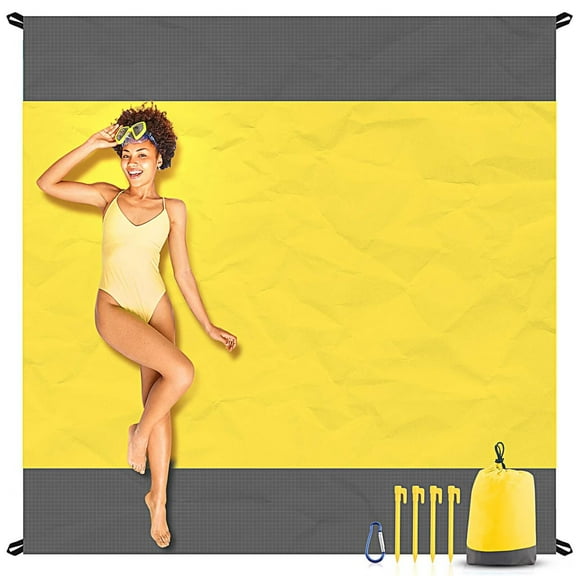 Beach Blanket Sandproof Oversized, 79''×83'' Extra Large Beach Mat, Portable Picnic Mat for Travel Camping Hiking, Lightweight Beach Essentials Family Water Resistant Mat Nylon