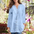 thumbnail image 2 of Quinlirra Women's Cotton Linen Button Down Shirts Long Sleeve Loose Fit Tunic Tops Casual V-Neck Tops for Everyday Wear, 2 of 6