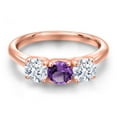 thumbnail image 3 of Gem Stone King 18K Rose Gold Plated Silver Purple Amethyst and White Zirconia Engagement Ring for Women | 1.98 Cttw | Round 5MM | Gemstone February Birthstone | Size 9, 3 of 6