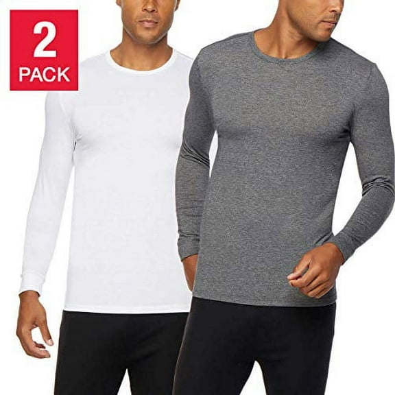 32 DEGREES Men's Heat Long Sleeve Crew Neck Tee 2-Pack (White/Grey, XX-Large)