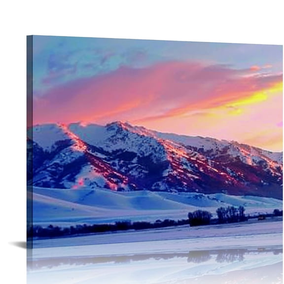 Shiartex "Montana, Bozeman, Bridger Mountains, sunset" Canvas Wall Art Print 20x16in