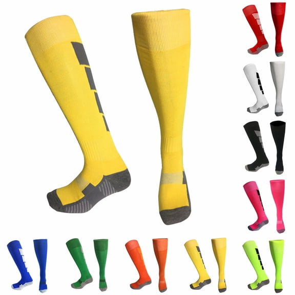 Kids Athletic Soccer Socks, Knee High Socks for Youth Boys Girls Thick Bottom Cushioned Sports Tube Socks Crew Athletic Socks Yellow 6-13Y