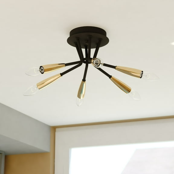 Ellis 16.25-in W Black and Brass Mid-Century Modern Semi Flush Mount Ceiling Light