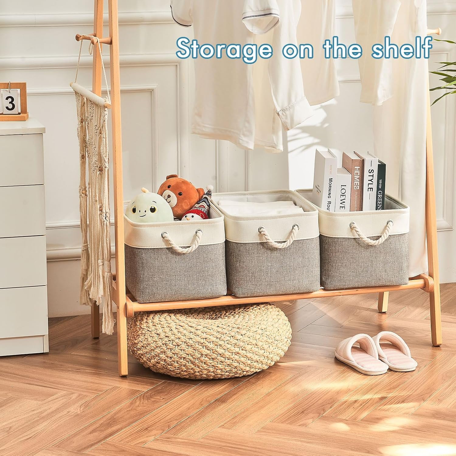 Cube Storage Bins 11x11 Inch, Storage Cube Baskets Fabric Sturdy Basket for Shelves, Storage Boxes with Leather Handle for Shelf Nursery Home Closet Office, 3 Pack