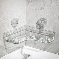 White Plastic Corner Shower Shelf | No Drill Bathroom Storage Organizer | 11.22X11.22X2.17In Suction Cup Shampoo & Body Wash Holder | 1-Piece Wall Mounted Box