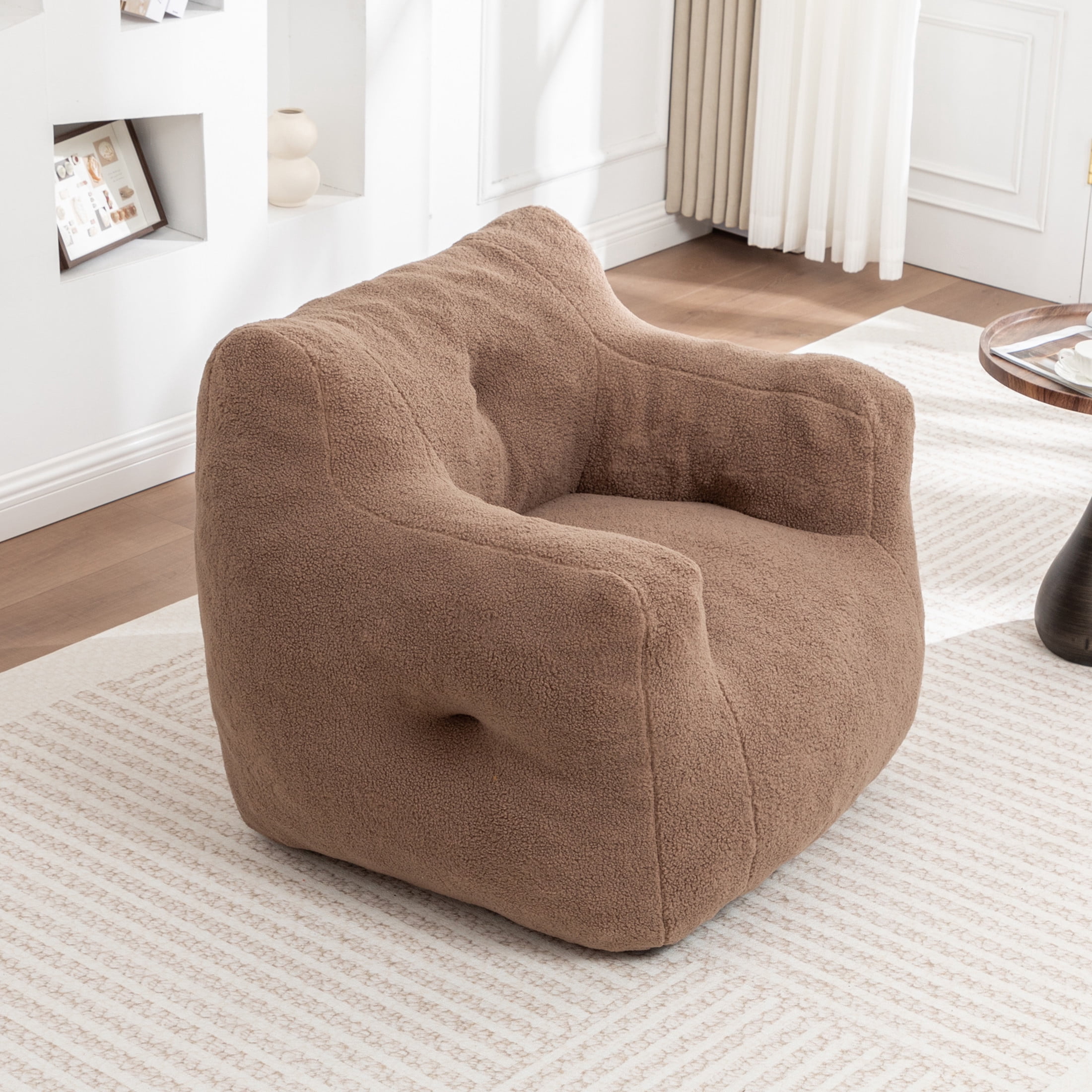 Noble House Nexo Plush Stuffed Memory Foam Bean Bag Sofa, Large Comfy Lounger with Armrest for Living Room, Coffee