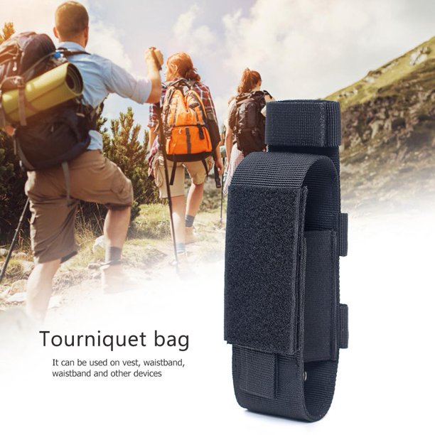 Escalada Bolsa de torniquete Funda de nailon para linterna Molle para exterior (negro)