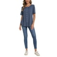 thumbnail image 5 of Women Summer Button Up Front Tops Shirts Casual Loose Pullover T-shirt Round Neck Pleated Tunic Blouses for Ladies Comfy Plain Tee, 5 of 9