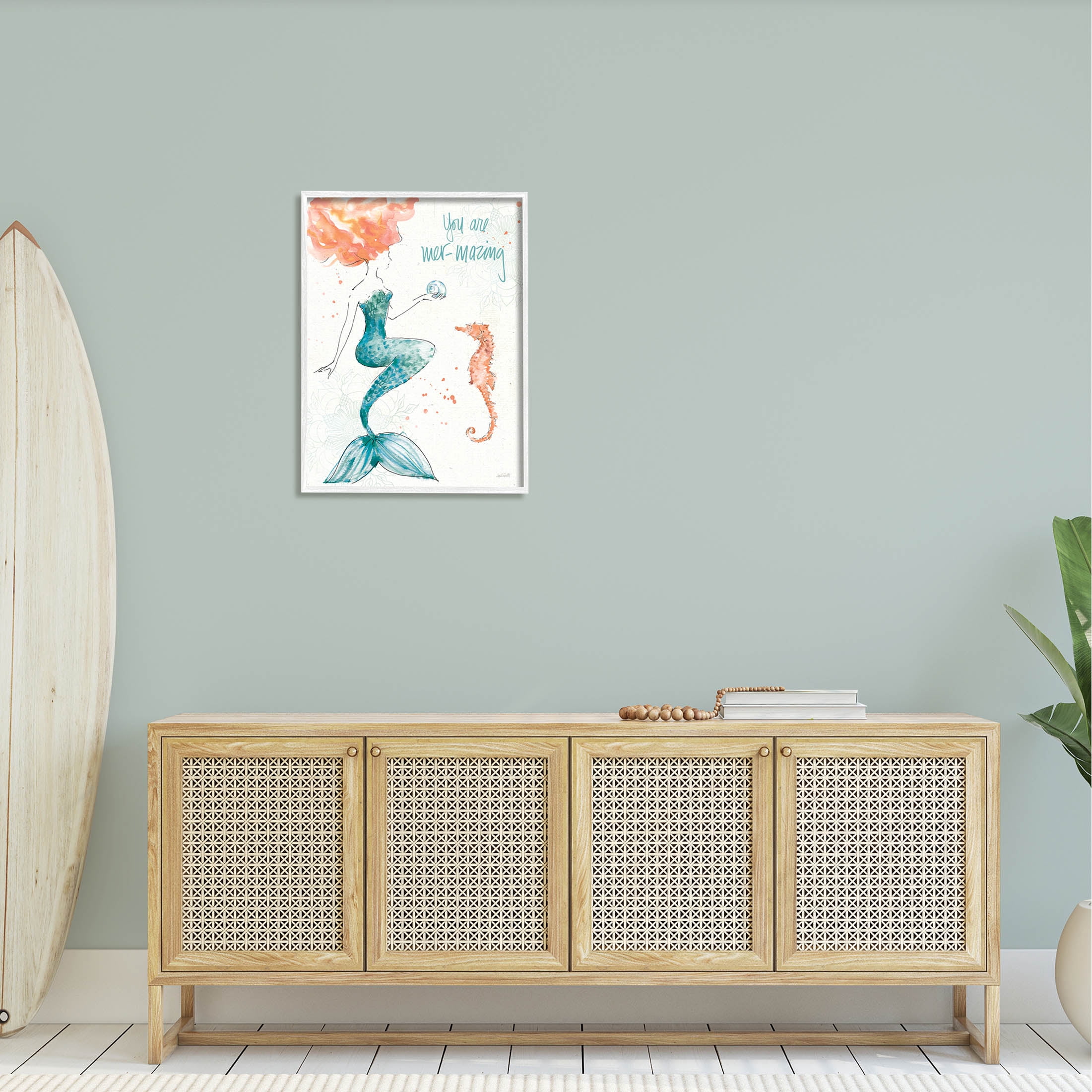 Stupell Industries Mer-Mazing Uplifting Mermaid Phrase Graphic Art White Framed Art Print Wall Art, Design by Anne Tavoletti
