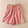 thumbnail image 2 of Womens Cotton Linen Bermuda Shorts Casual Summer Loose Drawstring Elastic Waist Lounge Cargo Shorts with Pockets (M, Pink), 2 of 3