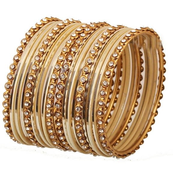 Sunsoul by Touchstone "Colorful Bangle Collection" Indian Bollywood Alloy Metal And Textured Light Golden Designer Jewelry Bangle Bracelets. Set of 18. In Antique Gold Tone For Women.