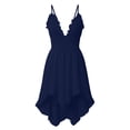 thumbnail image 5 of LNWUY Summer Dress for Women Spaghetti Strap Deep V Neck Dresses Vintage Boho Dress Solid Color Sleeveless Lace Trim Dress Blue L, 5 of 6