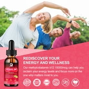 Vitamin B12 Liquid Drops, B12 Sublingual Vitamin B Complex, for Energy, Brain, and Heart Support,Raspberry Flavor, 2 Fl Oz