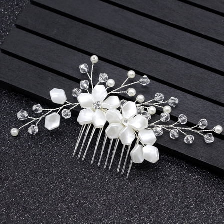 ERDOUY Bridal Flower Wedding Hair Pins Crystal Pearl Hair Combs Clips Headpiece Gold Wedding Hair Accessories Jewelry with Rhinestone for Brides Bridesmaids Women Girls (Silvery)