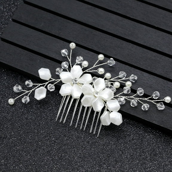 ERDOUY Bridal Flower Wedding Hair Pins Crystal Pearl Hair Combs Clips Headpiece Gold Wedding Hair Accessories Jewelry with Rhinestone for Brides Bridesmaids Women Girls (Silvery)