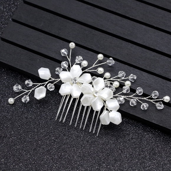 Nvzi Horquillas para el pelo de boda con flores para novias, peinetas con perlas de cristal, pinzas para el pelo, accesorios para el pelo de boda dorados, joyas plateadas