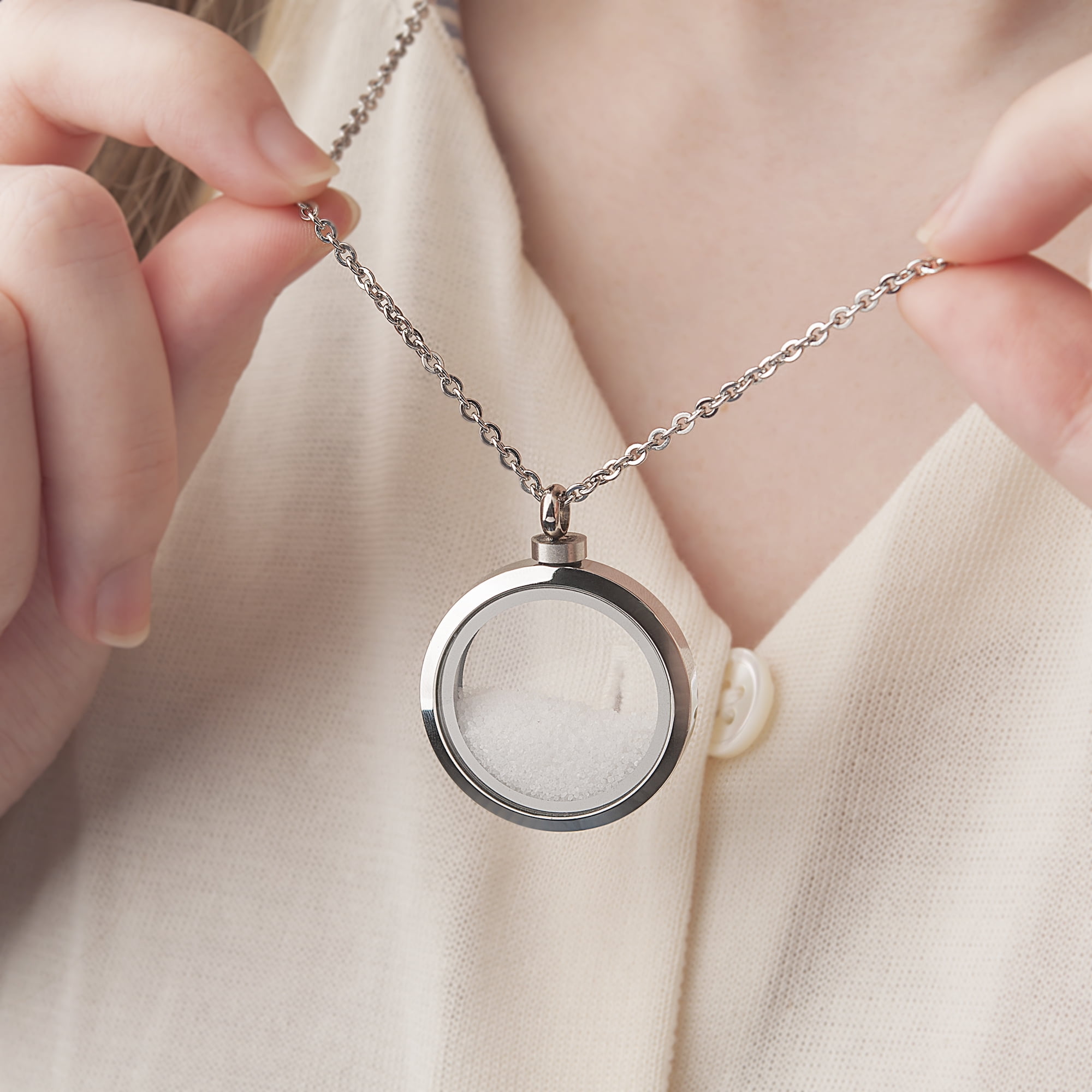 Anavia Memory Glass Locket Necklace, Memorial Necklace for Ashes, Glass Urn Locket,Memorial Jewelry for Hair or Dried Flower Locket