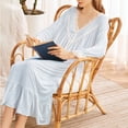 thumbnail image 3 of Defitshape Women's Cotton Victorian Nightgown Lace Bishop Long Sleeve Sleep Shirt Soft Vintage Frilly Ruffle Hem V Neck Loose Fit Tea Length Princess Long Pajama Dress Sleepwear Blue Small, 3 of 3